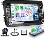 4G+64G Android Car Stereo for VW Golf MK5 MK6 Passat Jetta Tiguan T5 EOS Polo with Wireless CarPlay Android Auto, 7 Inch Touchscreen Car Radio GPS WiFi SWC Bluetooth 32EQ Backup Camera