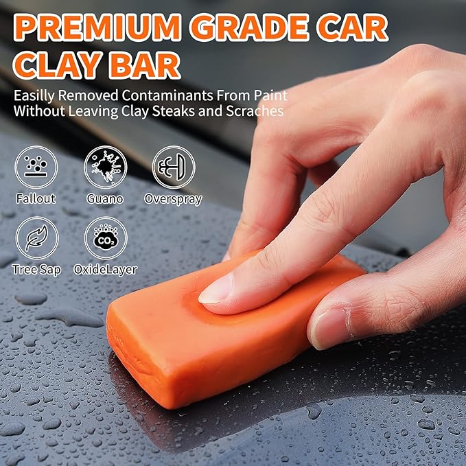 62'' Car Wash Brush with Long Handle, Complete Car Wash Kit, Scratch-Free Car Cleaning Brush Mop Kit with Clay Bar, Wash Mitt, Window Squeegee, Wheel Brush, Storage Bag for Car Truck RV