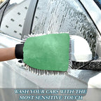 Qilmy Green Microfiber Chenille Car Wash Sponge Scratch Free Car Wash Mitt Absorbent Mitt Sponge for Trucks SUVs Car Washing Home Cleaning, Large