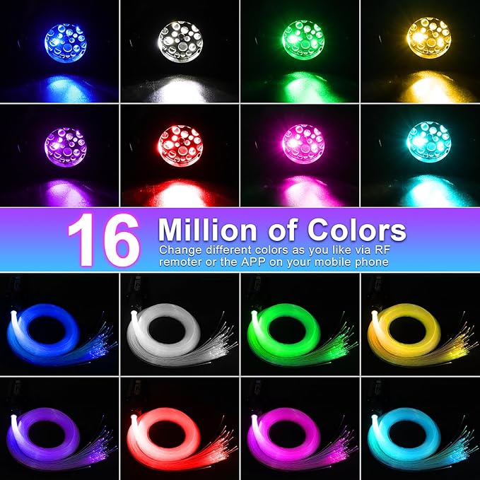 Small Size 500pcs Fiber Optic Star Lights for Car Ceiling, 6W Starlight Headliner Kit with Twinkle Effect, Sound-Activated APP& Remote Control RGBW Starlight Engine for Car Home 9.8ft*0.03in