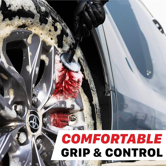 Maxshine 6” Universal Bristle Wheel & Rim Brush – Short PP Handle with Soft Durable Bristles – Quick, Safe & Cleaning Tool for Wheels, Rims, Exhausts & Engine Bays – Detailing for Cars, Trucks & SUVs