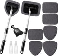 Qydipclin 11pcs Windshield Cleaner Tool, Car Window Cleaning Wash Kit with 6 Reusable Microfiber Pads 2 Spray Bottles and Extendable Handles Auto Glass Wiper Kit, Gray