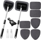 Qydipclin 11pcs Windshield Cleaner Tool, Car Window Cleaning Wash Kit with 6 Reusable Microfiber Pads 2 Spray Bottles and Extendable Handles Auto Glass Wiper Kit, Gray