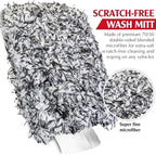 Pro Car Wash Mitt & Brush Kit: 2 Ultra Plush Chenille Mitts & Wheel Brush | Holds 10oz Water, Scratch-Free, Machine Washable | Includes Storage Bag