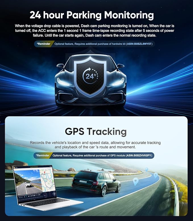 4 Channel Dash Cam Front and Rear Inside Left Right, 1080P Dash Camera for Cars,Car Camera with 3" IPS Screen,Night Vision,Included 64GB Card,Support Optional GPS, 24/7 Recording Parking Mode