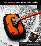 YeewayVeh 55" Car Wash Brush Mop with Long Handle, 15 Degree Curved Extendable Car Wash Brush with Extra Microfiber Mop Head, Soft Car Washing Brushes with Storage Bag for Truck SUV Cleaning, Orange