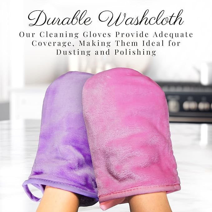EcoSol Designs - Microfiber Mittens, Ultra-Soft Body Exfoliator Lathering and General Cleaning Dusting Must-Have, Thick Exfoliant Glove 2-Pack with Hanging Loops, Pink and Lavender, 6 x 9 inches Each