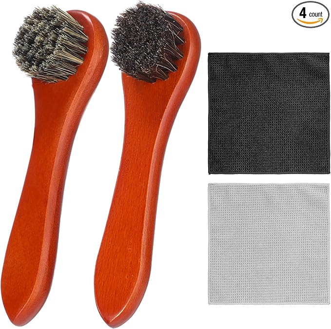 Arrowbash 4 Pcs Softball Glove Cleaning Kit with 6 in Wooden Horsehair Boar Bristle Brushes and 12 in Microfiber Waffle Towels Leather Glove Cleaner Care Accessories for Baseball Softball