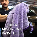 The Diva Rinseless V2 Car Drying Towel-16x20 inches, 1200 GSM Microfiber Twist Loop, Premium Korean Quality, Suede Edge Towel for Auto Detailing, Paint Safe, Purple - 3 Pack