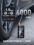 AstroAI L7 Tire Inflator Portable Air Compressor Cordless Mini Bike Pump with Digital Dual Values Display, 150 PSI Car Tires Air Pump with LED Lights&Pressure Gauge for Auto, Motorcycles, Bikes, Balls