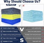 SAIU Microfiber Cleaning Cloths 16x16 in Grey/Blue/Yellow Higher Absorency 12 Pack, Car Washing Cloth Dry Dust Polish Multiple Uses
