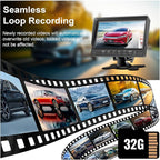 Dual Backup Camera 7" Split Monitor with 32G SD Card Kit, AHD 2 Channels Split Screen with 32G Recording, Reversing Camera IP69 Waterproof Front & Rear View Camera for Truck Trailer Semi-Trailer Box
