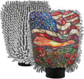 YETTASBIN American Flag 2PCS Car Wash Mitts, Ultra Absorbent Chenille Microfiber Car Washing Gloves, Scratch-Free Lint-Free Auto Cleaning Mitt, Machine Washable Elastic Cuff Car Wash Sponge