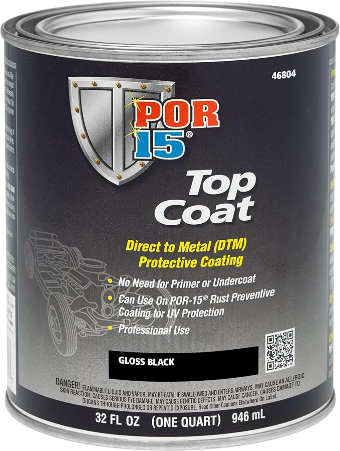 POR-15 Top Coat Paint, Direct to Metal Paint, Long-term Sheen and Color Retention, 32 Fluid Ounces, Gloss Black