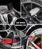YeewayVeh 4Pack Car Wheel Cleaning Kit, Bendable Wheel Brush and Microfiber Rim Cleaner Brush, Tire Brush and Car Detailing Brush, Soft & No-Scratch Car Wheel Rim Brush Set for All Wheel Types, Red