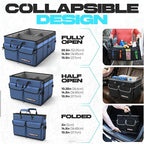 FORTEM Car Boot Organiser, Collapsible Multi Compartment SUV Organizer, Foldable Storage for Car Accessories for Women Men, 600D Oxford, Non Slip Bottom, Securing Straps, Soft Cover (50L)