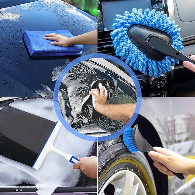 LIANXIN 37Pcs Car Wash Detailing Kit Foam Gun Sprayer Long Handle Foldable Car Wash Brush Bucket Towels Tire Brush Wash Mitt Sponge Duster Brush Car Wash Kit is Complete Car Care Tools
