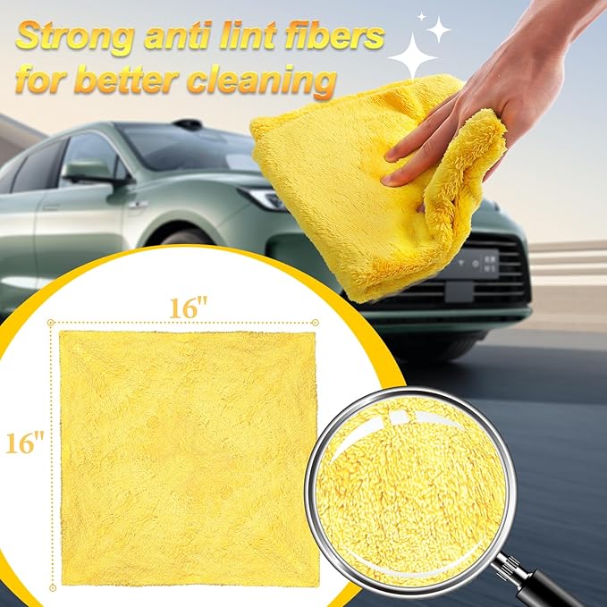 Microfiber Car Wash Cleaning Towels, 450gsm Ultra-Thick Highly Absorbent Lint-Free Detailing Cloths, Scratch Free Reusable Rags for Car Interior & Exterior - Coral Fleece, Blue, 6 Packs