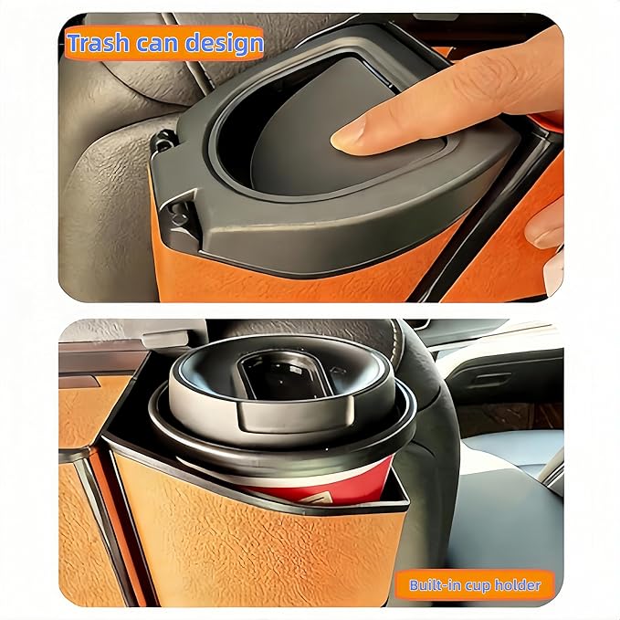 2026 Upgrade 4-in-1 Car Organizer Back Seat, Leather Multifunctional Car Organizer and Storage Box with Cup Holders for Hold Phone, Snacks, Drinks, Handbag, Keep Your Ride Clean & Organized (Brown)