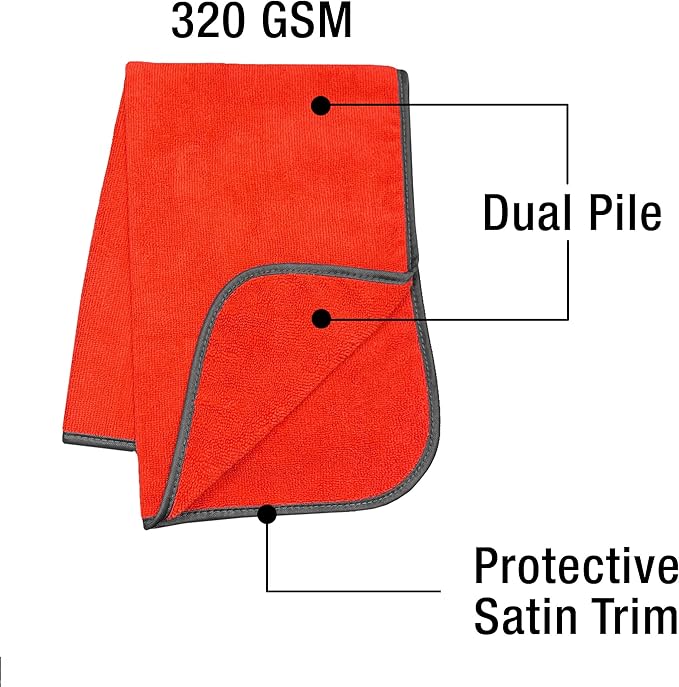 Detailer's Preference Large 320 GSM Microfiber Towels for Car Detailing, Washing, Drying, Ultra Soft Terry Weave, Scratch-Free, Lint-Free, Multi-Surface, Reusable, 16x24 Inch, 12-Pack, Red