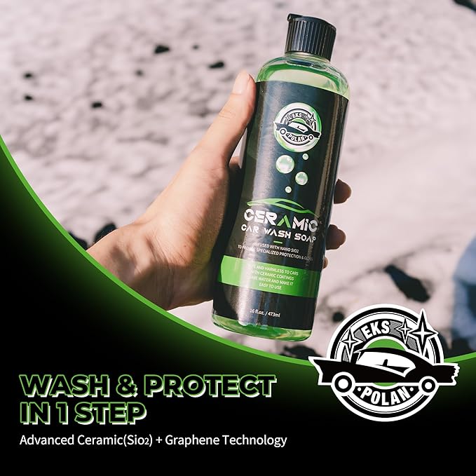Car Wash Soap for Ceramic Coating 16oz, High Foaming Graphene Shampoo Powerful Cleaner & Protection In One Step, Works with Car Wash Bucket, Foam Cannon & Foam Gun, Safe for Satin & Matte Finish Paint