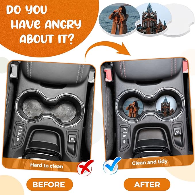 Frienda Ceramic Car Sublimation Blanks Cupholders Sandstone for Car Cup with Finger Notch for Easy Removal Ceramic Auto Cupholder Keep Vehicle from Cold Drink Sweat Stain Spill(50 Pieces)