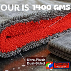 Microfiber Car Towel with Twisting Yarn,1400GSM Ultra Absorbent,16" BY16, Scratch-Free, Machine Washable, Bonus 30x30cm Towel Durable for Him/Her (Red/Gray)