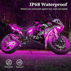 Motorcycle LED Underglow Kit, icicar 8 Pcs APP/RF Control Multicolor Motorcycle LED Light Kit with Brake Turn Signal, IP68 Waterproof & Music Sync Ambient Light for Motorcycles