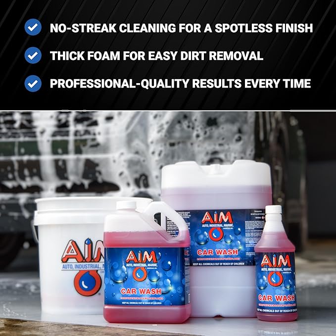 AIM Chemicals Car Wash - High Foam Formula Car Shampoo, Professional Car Wash Shampoo Compatible with Ceramic Coatings - Ideal for Foam Guns - Streak-Free Finish for Detailing - 1 Quart