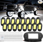 Hovano 16 Pods COB White Rock Lights, 120 COB Chips 6500K Pure White Super Bright Neon Underglow, IP68 Waterproof Shockproof Off-Road Light Kit for Pickup Trucks, SUV, UTV, ATV, RZR, Cars Boats