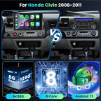 Podofo 8 Core 8+128G Android Car Radio Stereo for Honda Civic 2006-2011 with Wireless Carplay Android Auto, 10.1" QLED Touch Screen, WiFi/4G, GPS, DSP/Hi-Res, AM/FM, Bluetooth 5.0, Backup Camera