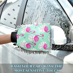 STAYTOP Beautiful Flamingo Car Wash Mitts 2Pcs,Chenille Microfiber Mitts Scratch Free Ultra Absorbent Wash Sponge Cloths for Cars,Home Cleaning-M