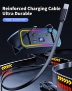 Car Charger Usb Hub with RGB Light for 2026 2025 2024 2023 2022 2021 2020 Toyota Corolla Accessories, 4-Port Docking Station with Retractable Cable, Phone Fast Charging Hub with Voltage Display