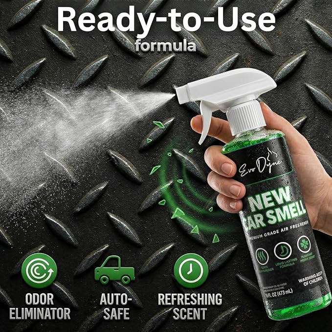 New Car Smell Spray (16oz), Made in USA | Long Lasting Car Air Fresheners Eliminates Odor - Air Fresheners for Cars, Trucks, & Other Vehicles – Fresh Scent Air Freshener Spray by Evo Dyne (3-Pack)