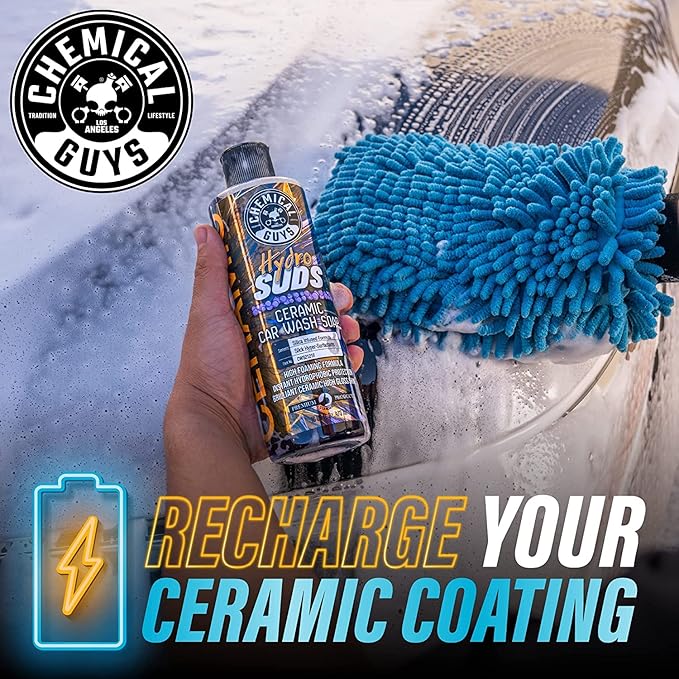 Chemical Guys CWS21264BK Car Wash Detailing Bucket, Mitt & Accessories Bundle (6 Items) Featuring HydroSuds Ceramic SiO2 Shine High Foaming Car Wash Soap, 64 oz - for Cars, Trucks, SUVs, RVs & More