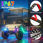 Golf Cart Underglow LED Light Strip Kit, 28 RGB Modes with Music Sync & Wireless Remote | 12-85V Wide Voltage, Fit Club Car, EZGO, Yamaha (2/4/6 PCS)