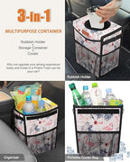 Pritent Car Trash Can with Lid, Cute Leakproof Car Trash Garbage Bag Hanging Vehicle Trash Bin Small Portable Automotive Garbage Cans Organizer for Back/Front Seat(Trapezoid,Flamingo Print