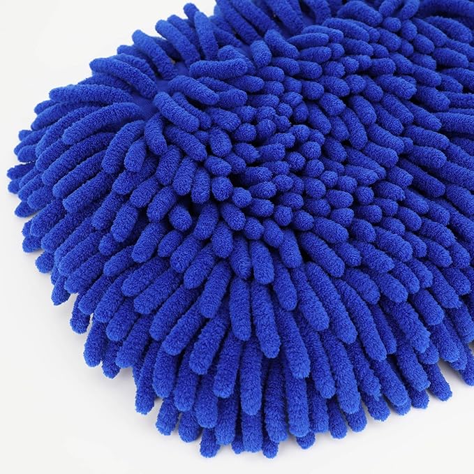 15° Curved Car Wash Brush with 43" Telescopic Handle – Microfiber Chenille Car Wash Mop for RV, SUV, Truck & Boat – Soft, Scratch-Free Extendable Cleaning Tool (Blue&Yellow, Mop Refill Cover)