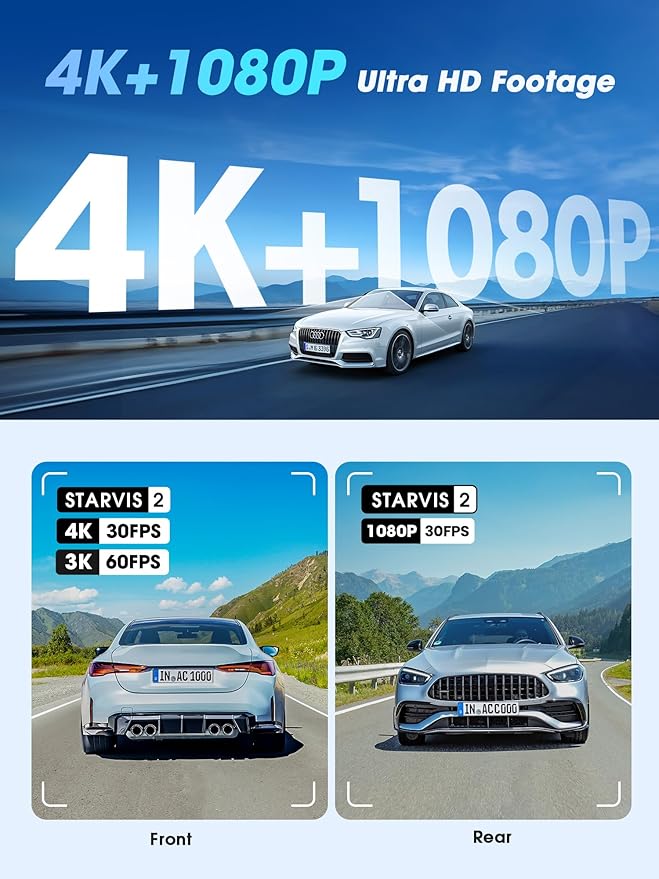 DDPAI 4K Dash Cam Front and Rear, Dual STARVIS 2 IMX678 IMX662 Dashcam,4K+1080P HDR Car Camera With Bulit-in 32G eMMC, 3K/60FPS,4G LTE Support,5G WiFi GPS, 3" IPS,Night Vision,24H Parking Mode,Z60 Pro