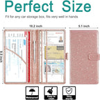 RSAquar Car Registration & Insurance Holder, Vehicle Glove Box Organizer, Cool Accessories for ID, Driver License Cards & Essential Documents, Glitter Rose Gold