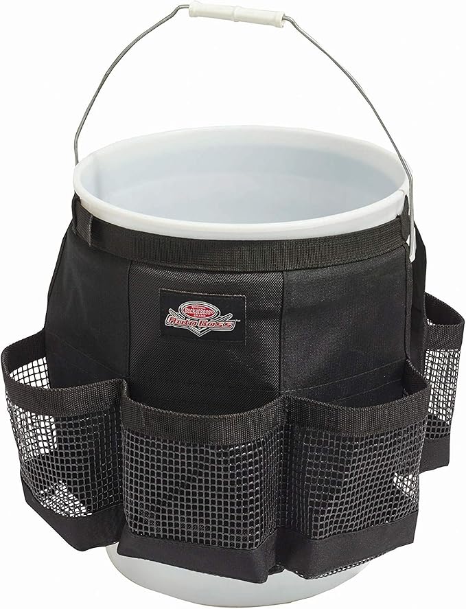 Bucket Boss Auto Boss Wash Boss Organizer for a 5 Gallon Bucket, with Fast-Drying, Exterior Mesh Pockets for Car Supplies, Allowing for Soap and Water in the Bucket, in Black, AB30060