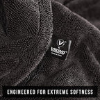 VIKING V+ Premium Microfiber Towel for Car Drying, Twisted Loop, Soft and Super Absorbent, Thick 1200gsm Towel for Car Detailing Kit, Grey, 24 Inch x 36 Inch, 1 Pack