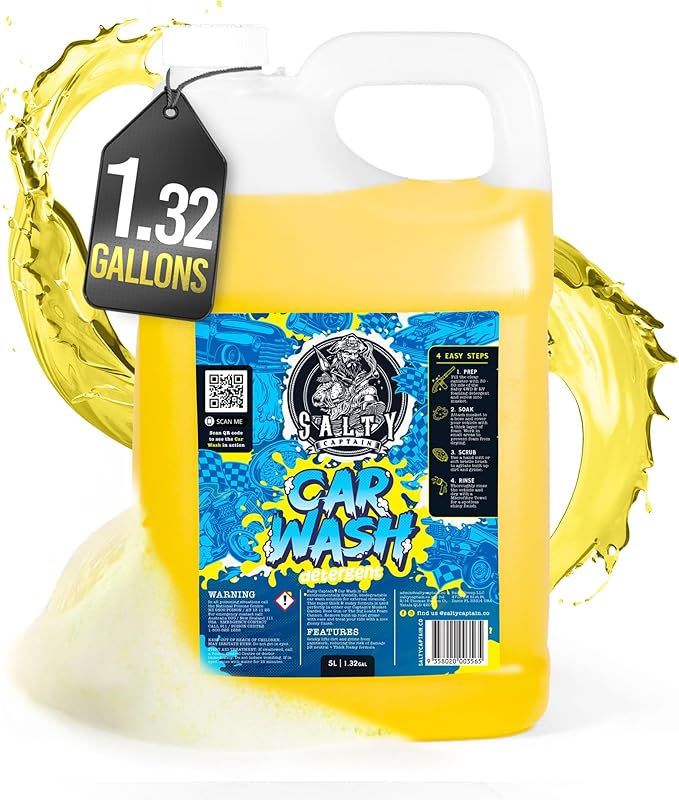 Salty Captain Car Wash Soap 1.32 Gallons – High-Foaming Car Shampoo for Foam Cannons, Guns or Bucket Washes – Anti-Rust Protection & Safe on All Surfaces – Premium Lab Tested Quality