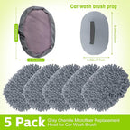 Tallew 5 Pcs Car Wash Mitt Kit, Car Clean Brush Not Included, Microfiber Mitt Clean Detail Cleaning Tools Truck Washing Chenille Scratch Free Replacement Kit for Auto RV Pickup Bus(Gray)