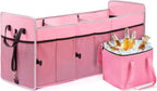 Car Trunk Organizer with Individual Cooler Bag - 3 Compartments Trunk Organizer for Car Collapsible Car Storage Organizer for SUV (Pink)