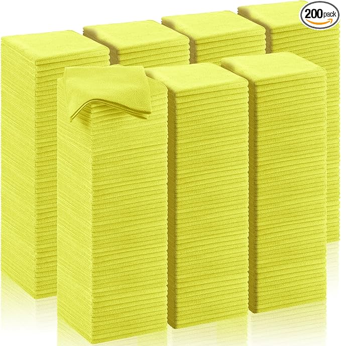 Oudain 200 Pcs Microfiber Cleaning Cloth 16x16 Inch Microfiber Towels for Car Ultra Absorbent Cleaning Rags Reusable Lint Free Streak Free Detailing Towel for Car Washing Drying Dusting (Yellow)