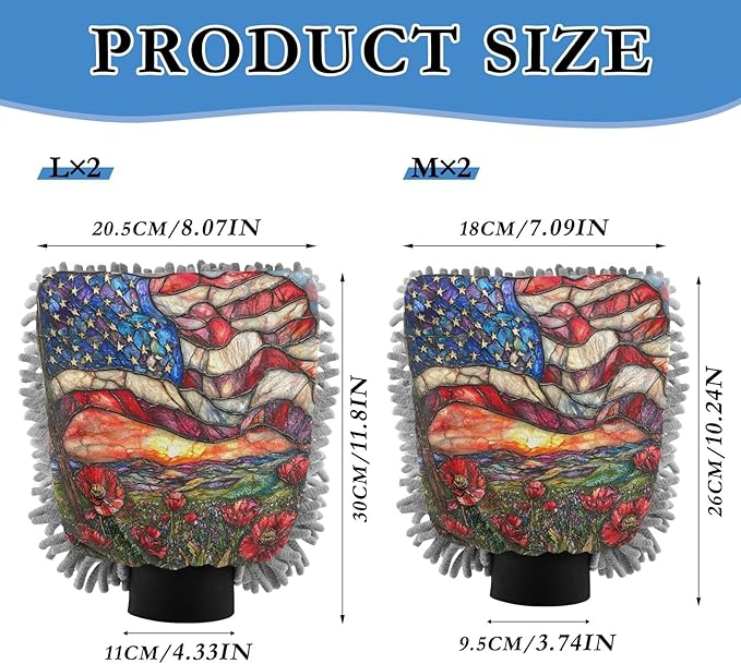 YETTASBIN American Flag 2PCS Car Wash Mitts, Ultra Absorbent Chenille Microfiber Car Washing Gloves, Scratch-Free Lint-Free Auto Cleaning Mitt, Machine Washable Elastic Cuff Car Wash Sponge