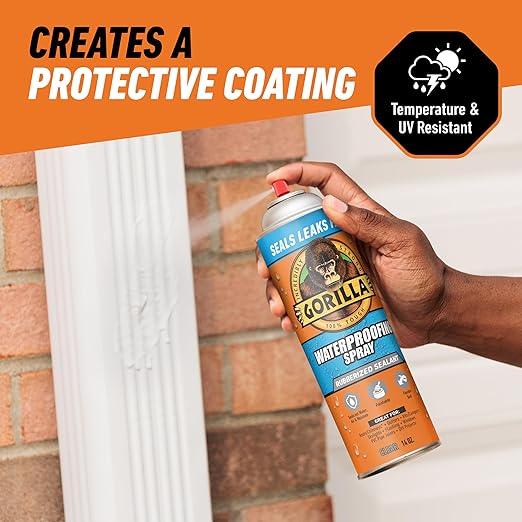Gorilla Waterproof Patch & Seal Rubberized Sealant Spray, Crystal Clear, 14 Ounce (Pack of 1) - Seals Out Water, Air, and Moisture