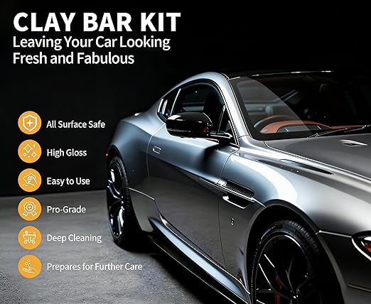 Heavy Duty Car Clay Bars Auto Detailing Clay Luber Synthetic Lubricant Kit，4 Pcs Auto Detailing Clay Bar，10 Pack Clay Lubricant Sheets & Microfiber Towel – Safe Deep Clean, Remove Contaminants