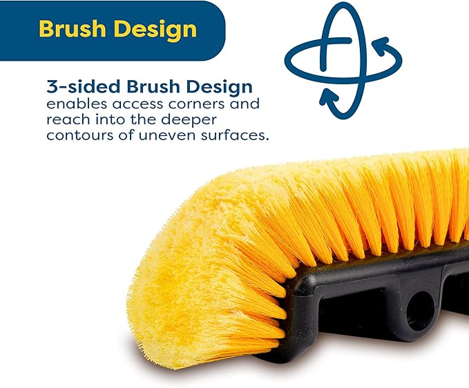 SCRUBIT 12" Car Wash Brush with Soft Bristles for Car, Truck, Boat Deck & House Cleaning, Exterior Washing Brush Connects with Pole & Hose, Storage Bag Included (Yellow)